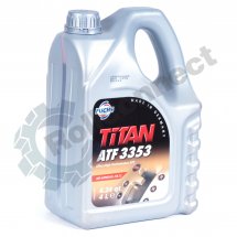 Recipient gri de 4 litri de ulei transmisie Fuchs Titan ATF 3353 cu mâner ergonomic și etichetă neagră cu text roșu.