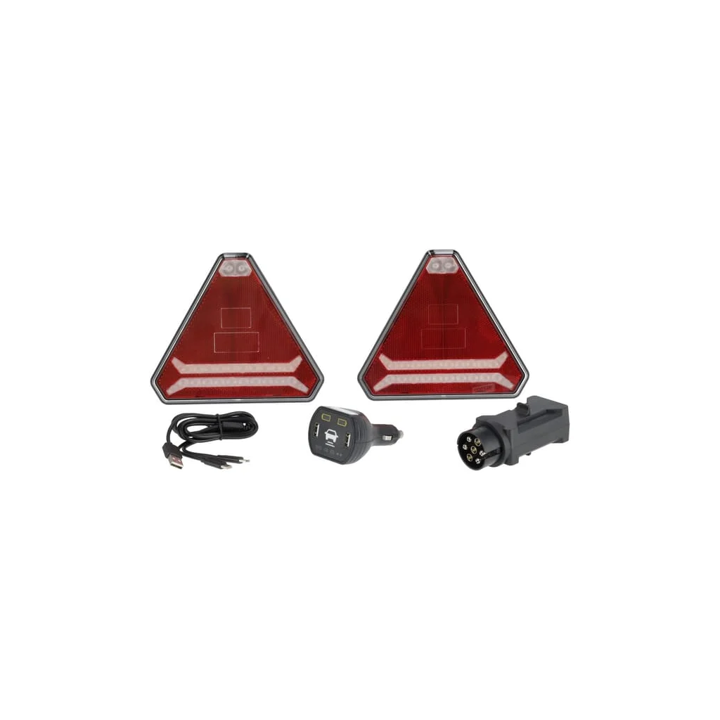 Set lămpi fără fir cu LED, triunghiulare, 12/24V, Li-ion, magnetic, 178,5x155mm, mufă cu 7 pini, LA60050