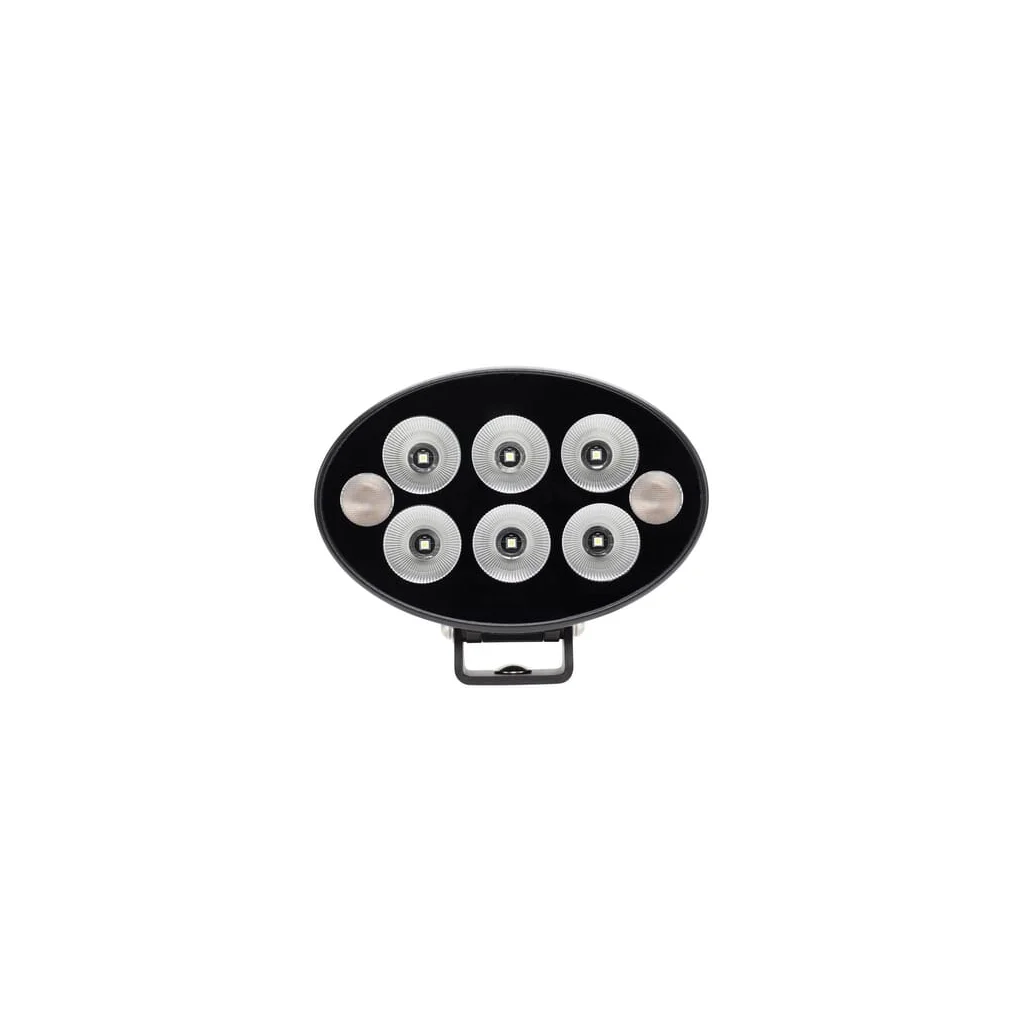 Lumină de lucru + lumină de avertizare LED portocaliu, 36W, 3500lm, oval, 12/24V, 155x105x58mm, Flood, 6+2LED-uri, Serie neagră