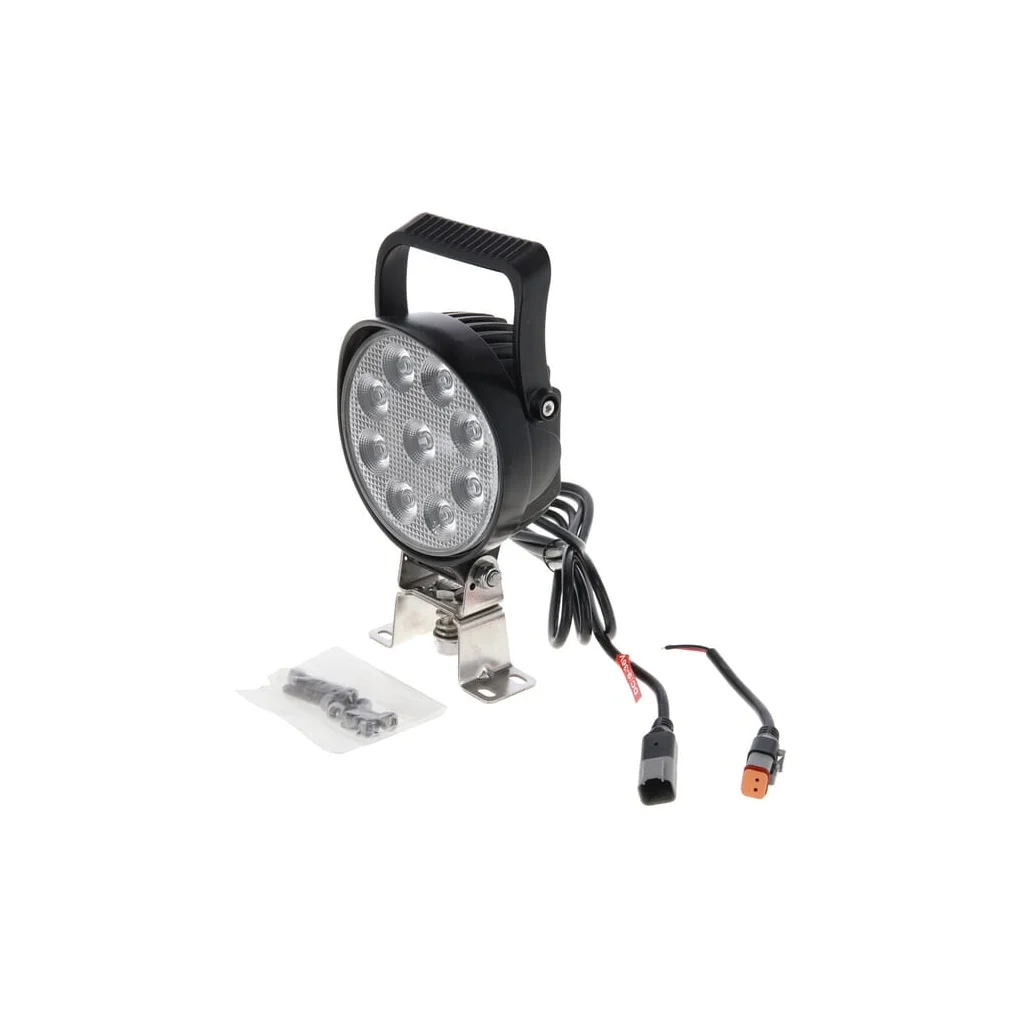 Lumină de lucru LED, 54W, 5100lm, rotundă, 12/24V, diametru 133x75mm, mufă Deutsch, Flood (inundație), 9 LED-uri, mâner+întrerup