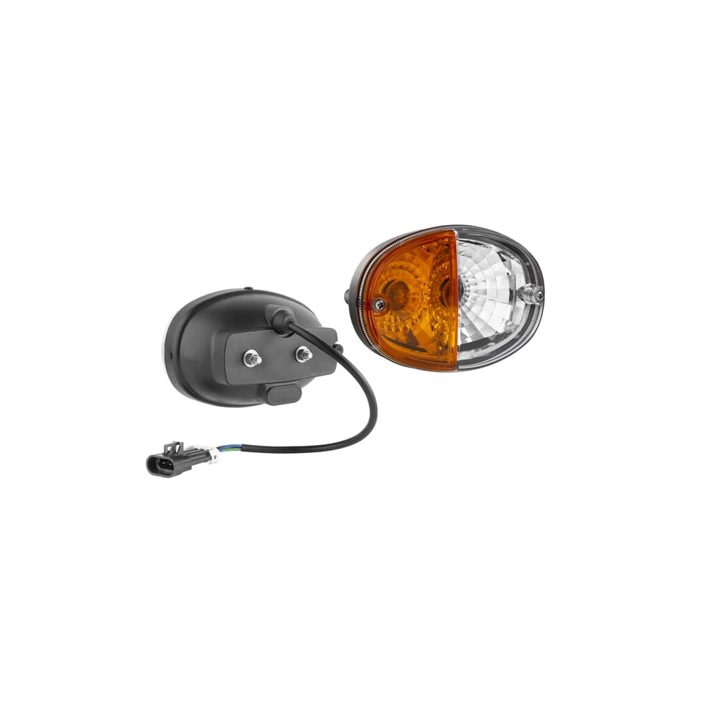 Semnalizator direcție și poziție halogen, față, dreapta, oval, 12V, galben/alb, fixare cu șurub, 140x93mm, mufă Delphi, Wesem LT