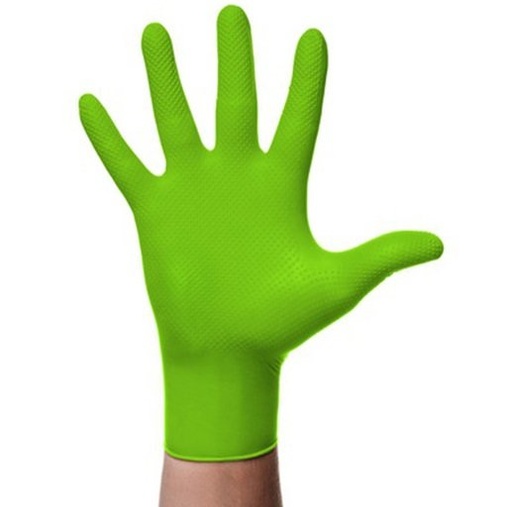 Set manusi nitril unica folosita textura diamantata verde M, 100 BUC, JBM