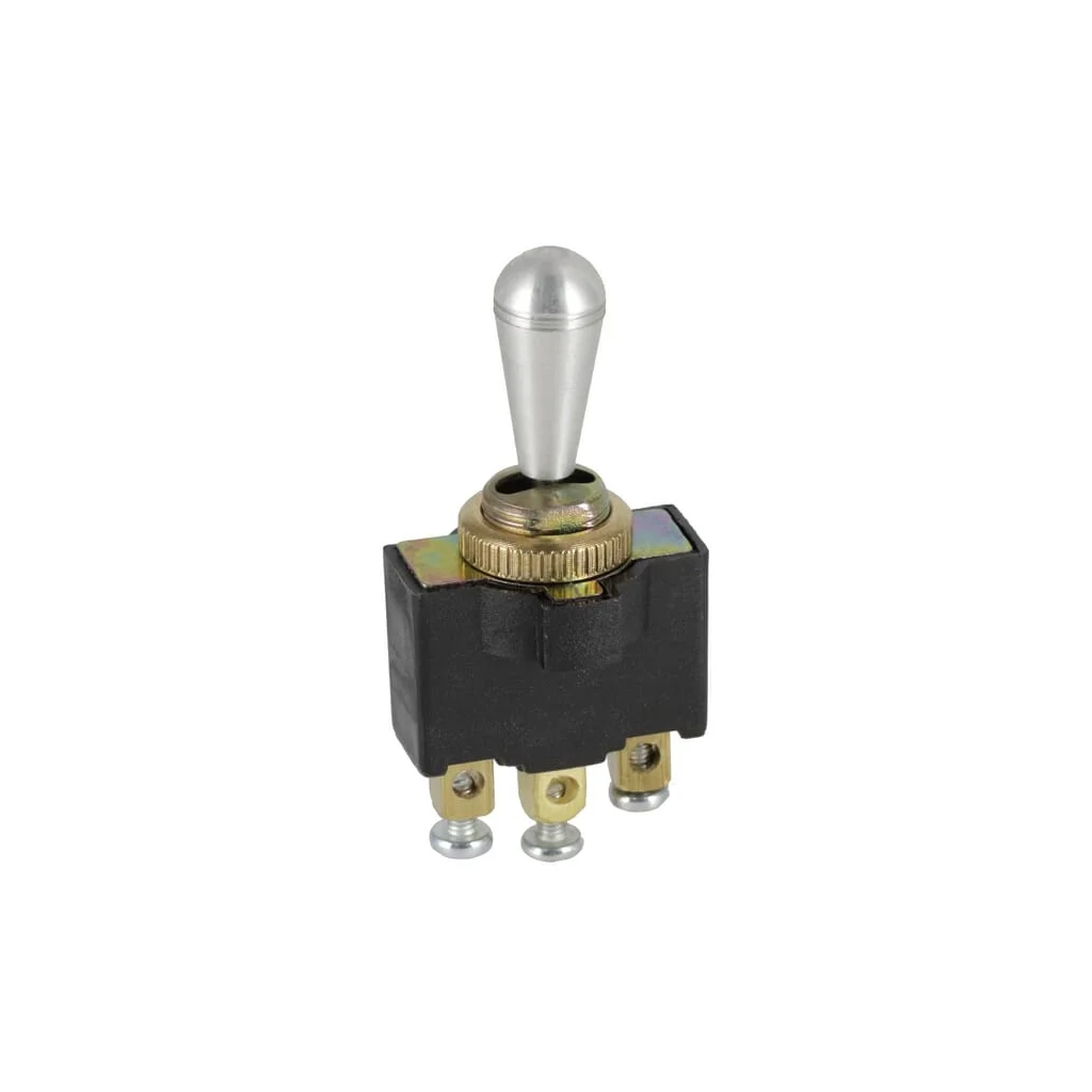 Comutator basculant, on-off-on, 12-24VDC, 10A, 125-250VAC, 2A, 3 pini, terminale cu șurub, piuliță metalică, capac metalic SW100
