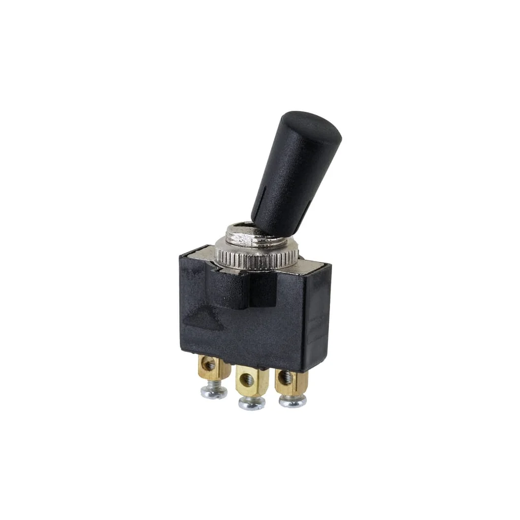 Comutator basculant, on-off-on, 12-24VDC, 20A, 125-250VAC, 2A, 3 pini, terminale cu șurub, piuliță metalică, capac din plastic S