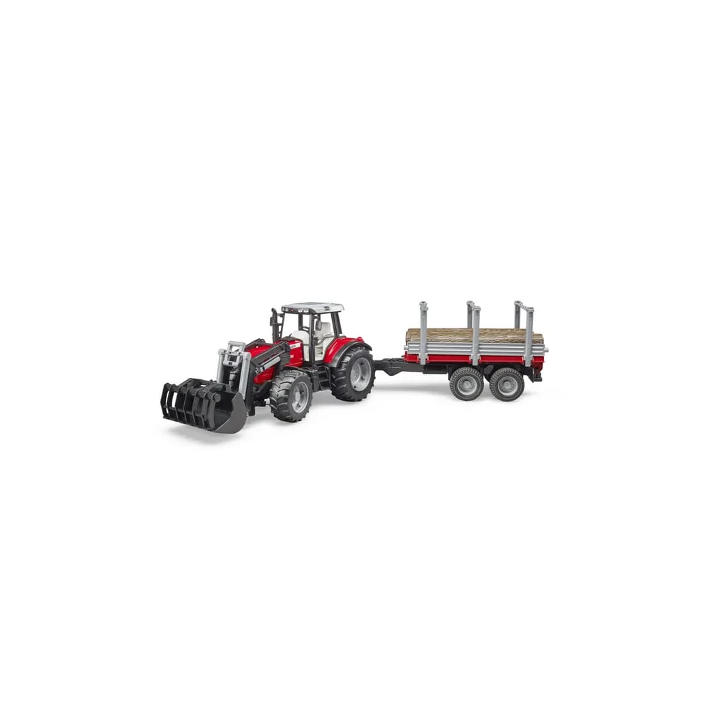 Tractor Massey Ferguson 7480 cu încărcător frontal și remorcă de transport lemn U02046