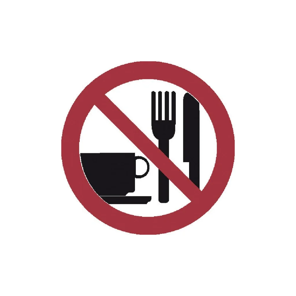 Autocolant semn de interzicere fumatul interzis consumul de alimente și băuturi diametru 100mm Brady WB250049