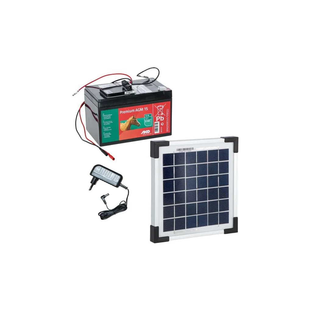 Set solar 5W cu baterie 15Ah AGM și suport 377056