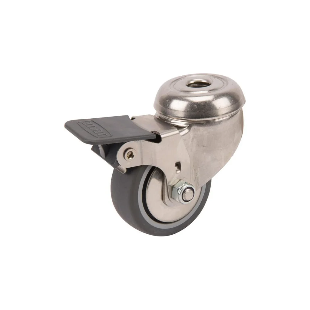 Roată pivotantă cu rolă cauciuc diametru 50x19mm cu frână oțel inoxidabil 1 orificiu pentru șurub sarcină 50kg Tente 7475PJH050P